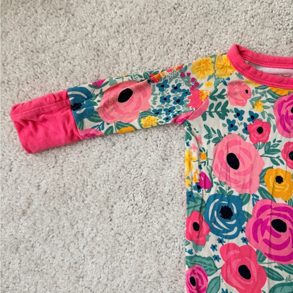 Little Sleepies Pink Floral Kids Zipper Convertible One Piece - size Newborn - Picture 4 of 14